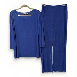 Vintage Chicos Travelers Set Top 3 16/18 Pants 2R 12/14 Blue Slinky Lounge Set